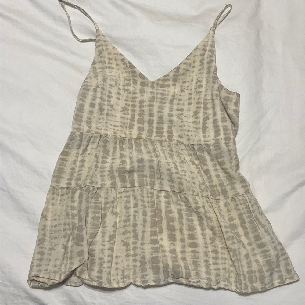 Beige Tie-Dye Tiered Top